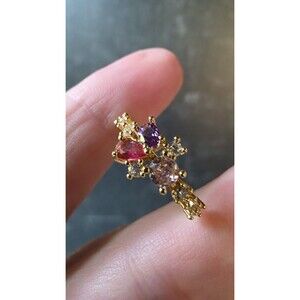 Pink & Purple Rhinestone Gold Tone Metal Ring Size 6.75 Costume Jewelry